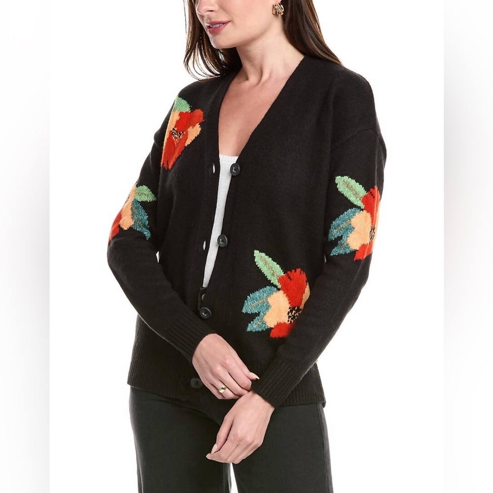 NWOT CAbi Black Floral Cardigan | Coming Up Rosa | Small #4465
